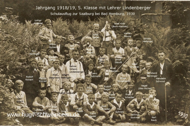 JG 1918/19 5. Klasse 1930 mit Lehrer Lindenberger