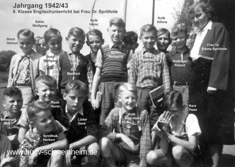 JG 1942/43 6. Klasse Englischunterricht 1955 Frau Dr. Spröhnle