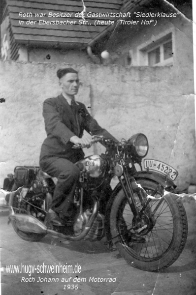 Roth Johann auf Motorrad 1936 Egt Gastwirtschaft Siedlerklause Ebersbacher Str