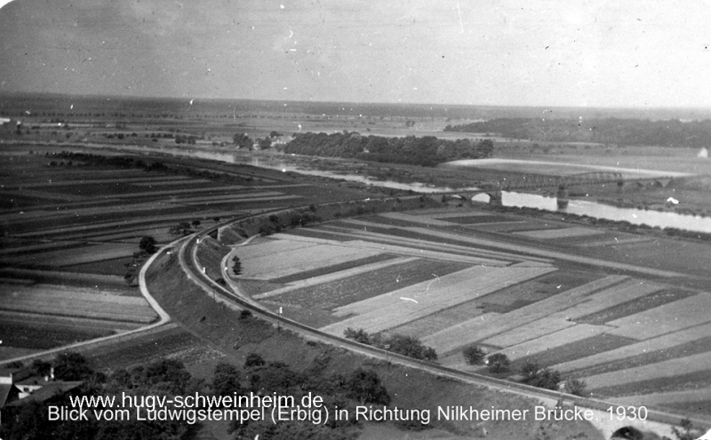 Bischberg Ludwigstempel Blick auf Nilkeimer Brücke um 1930