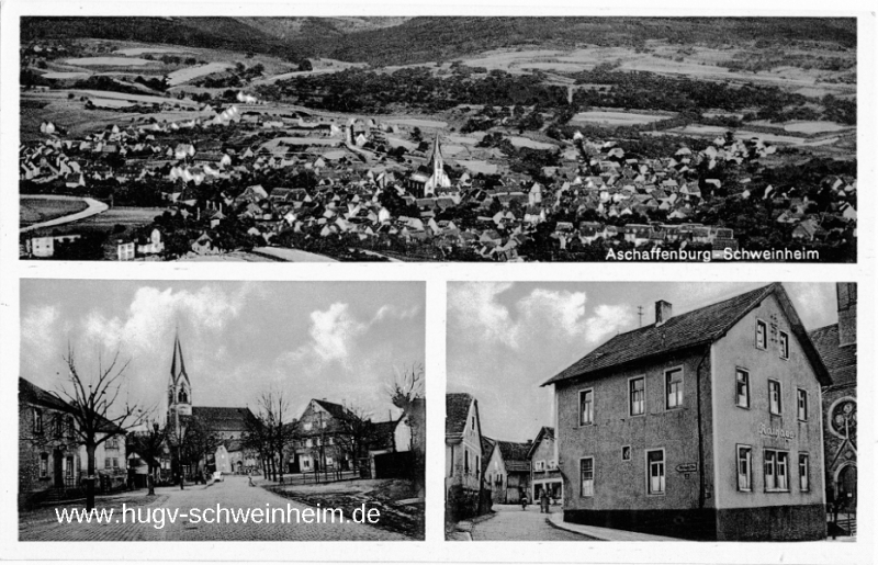 Ansichtskarte Schweinheim Rathaus und Kirche